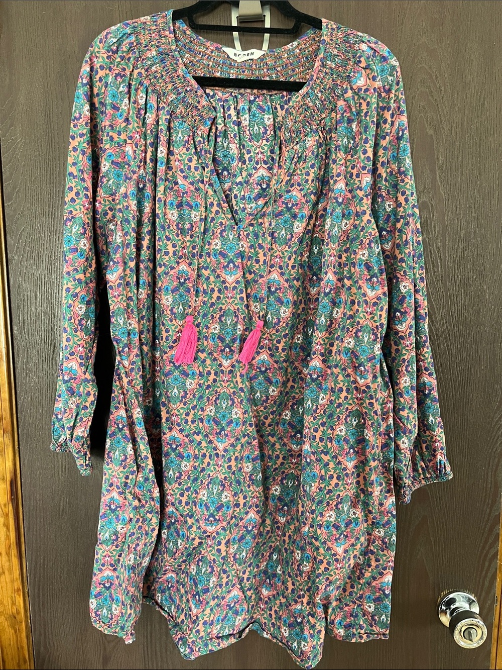 Boden Pink & Teal Paisley Smocked Tunic